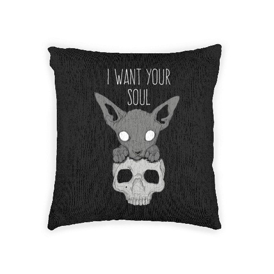 Death Cat Skull Woven Pillows