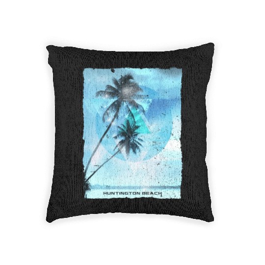 Artistic Huntington Beach California Palm Tree Woven Pillows