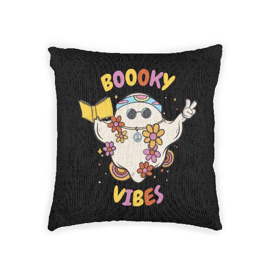 Reading Teacher Halloween Groovy Floral Ghost Woven Pillows