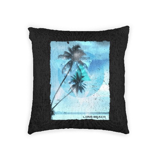 Artistic Long Beach California Palm Tree Vacation Woven Pillows