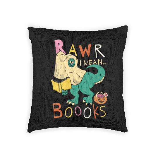 Reading Teacher Halloween T Rex Ghost Book Woven Pillows