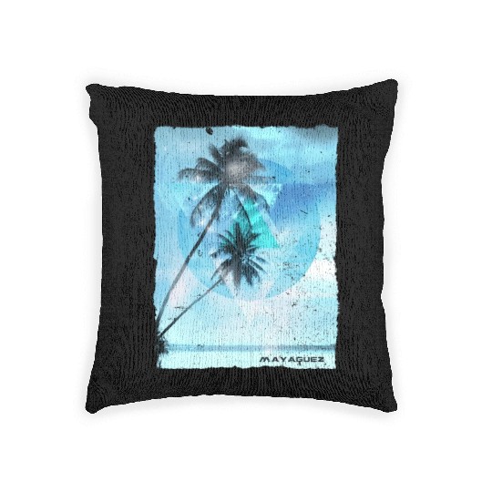 Artistic Mayaguez Puerto Rico Palm Tree Vacation Woven Pillows
