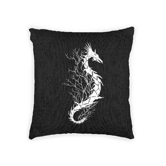 Sea life, sea dragon, white Woven Pillows