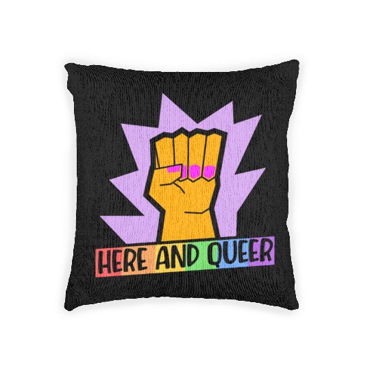 Here And Queer LGBTQ Community Rainbow Pride Month Woven Pillows