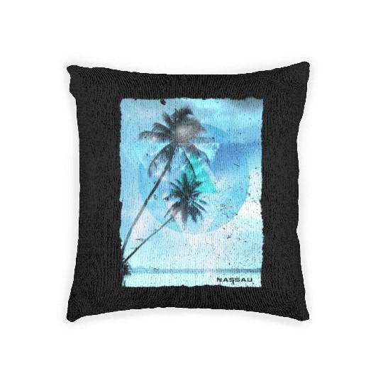 Artistic Nassau Bahamas Palm Tree Vacation Woven Pillows