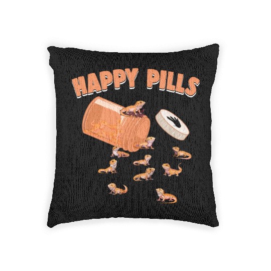 Happy Pills Bearded Dragon Funny Lizard Lovers Woven Pillows