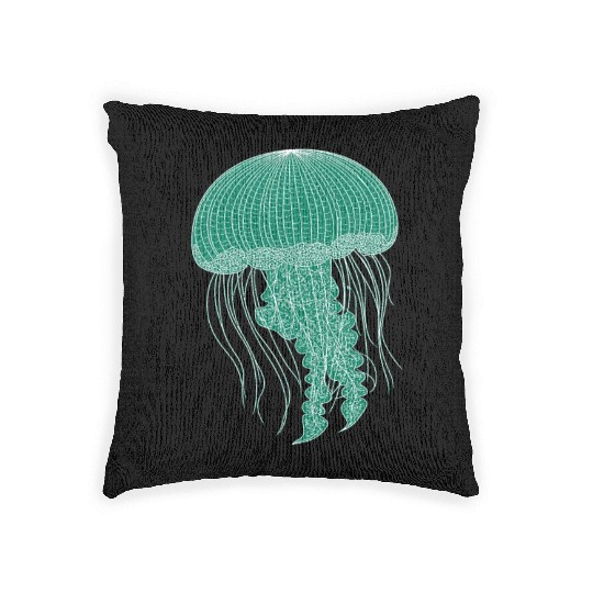 Sea life, Green Jellyfish Woven Pillows