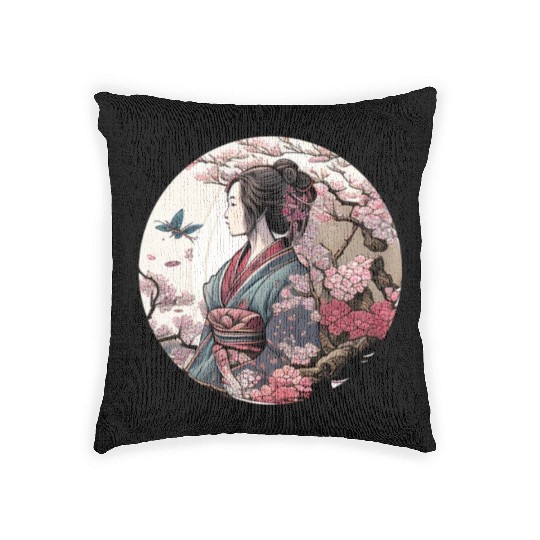 Beautiful Geisha Geiko Geigi Cherry Blossom Sakura Woven Pillows