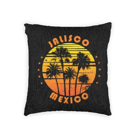 Retro Jalisco Mexico Souvenir Vintage Palm Tree Woven Pillows
