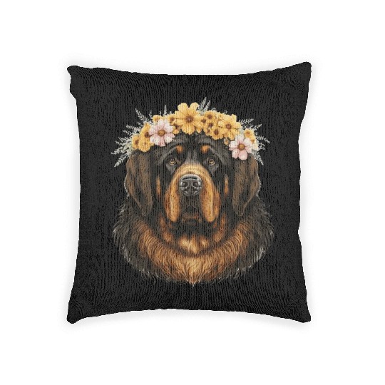Tibetan Mastiff Flower Crown Floral Farm Animal Pe Woven Pillows