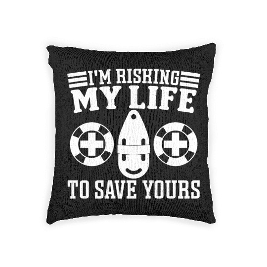 Lifeguard risking life to save yours pool guard Woven Pillows