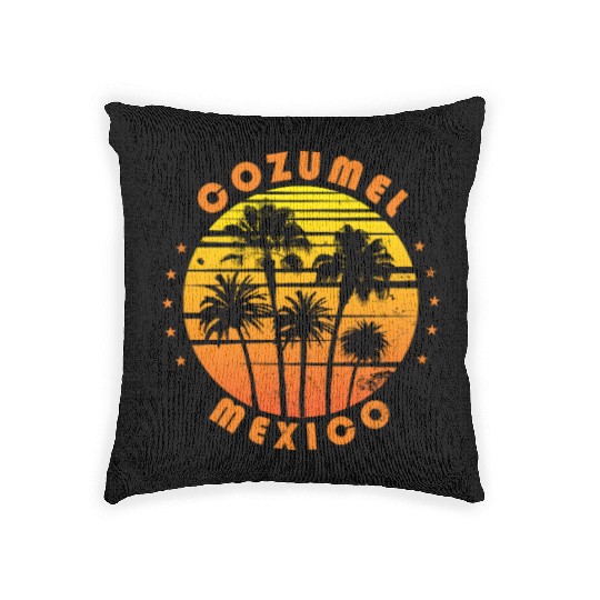 Retro Cozumel Mexico Souvenir Vintage Palm Tree Woven Pillows