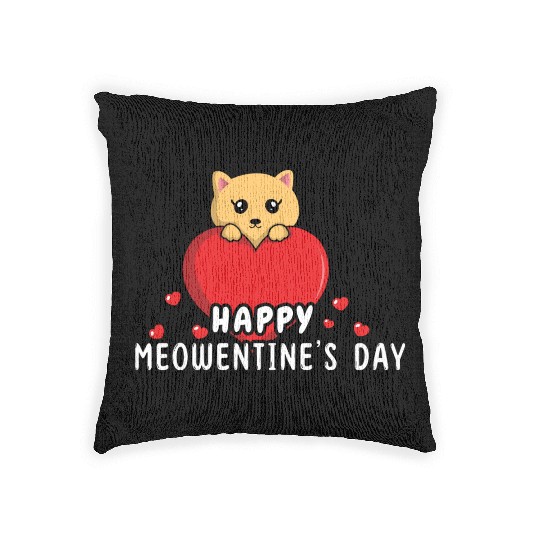 Cat Lover Love Meow Hearts Day Valentines Woven Pillows