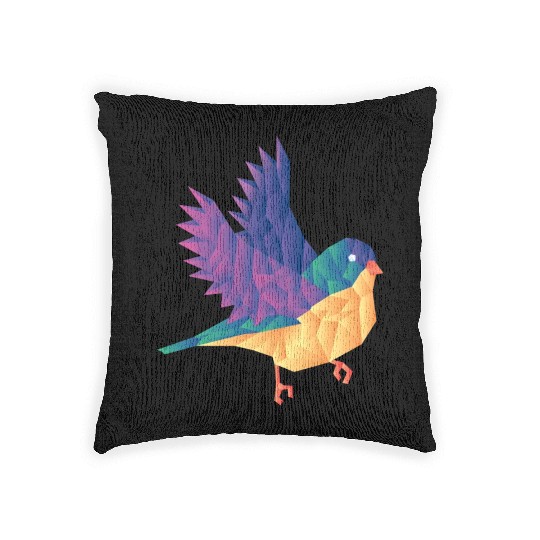 Polygon Shape Multi Colored Bird Pattern Nature Woven Pillows