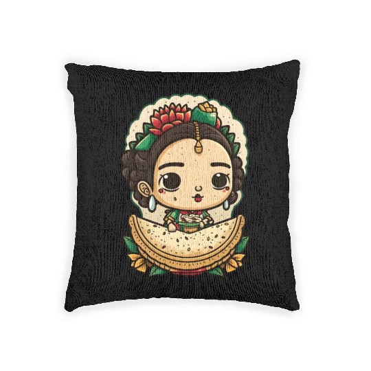 Frida Kahlo & Tacos Cinco De Mayo Mexican Fiesta Woven Pillows