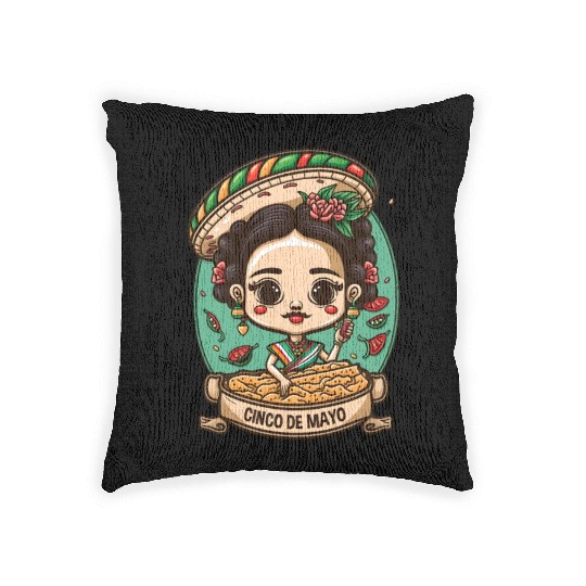 Frida Kahlo & Tacos Funny Cinco De Mayo Mexican Woven Pillows