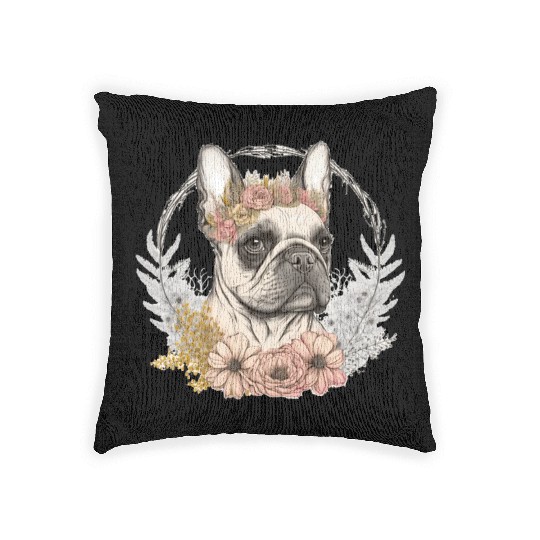 Cute French Bulldog Frenchie Flower Crown Pet Dog Woven Pillows