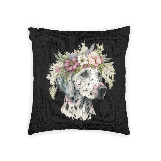 Dalmatian Flower Crown Pet Dog Floral Puppy Woven Pillows
