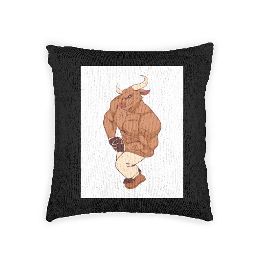 Brown Illustrated Bull Gym Lover Woven Pillows