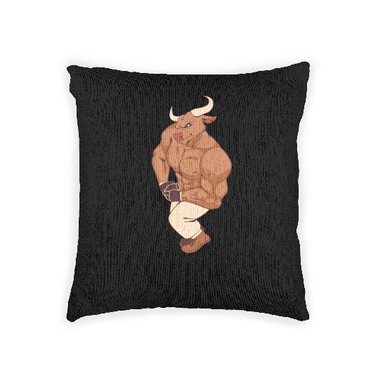 Brown Illustrated Bull Gym Lover Woven Pillows