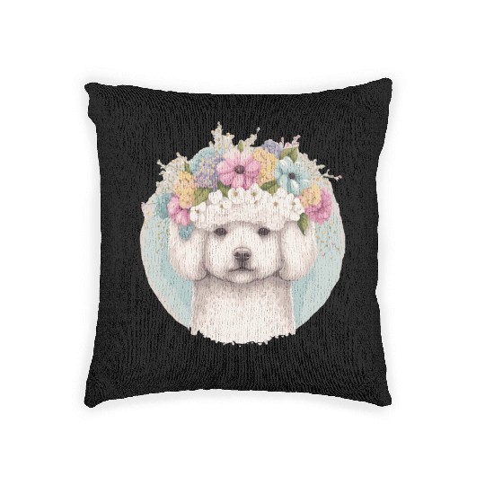 Cute Bichon Frise Flower Crown Pet Dog Floral Pupp Woven Pillows