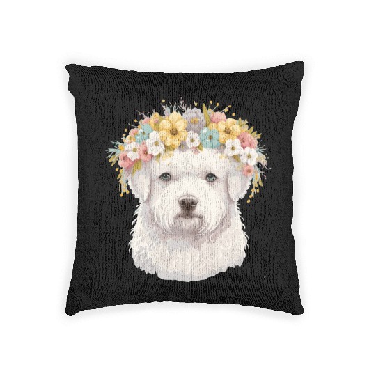 Cute Bichon Frise Flower Crown Pet Dog Breed Flora Woven Pillows