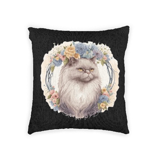 Cute Persian Cat Flower Crown Cats Pet Kitten Woven Pillows