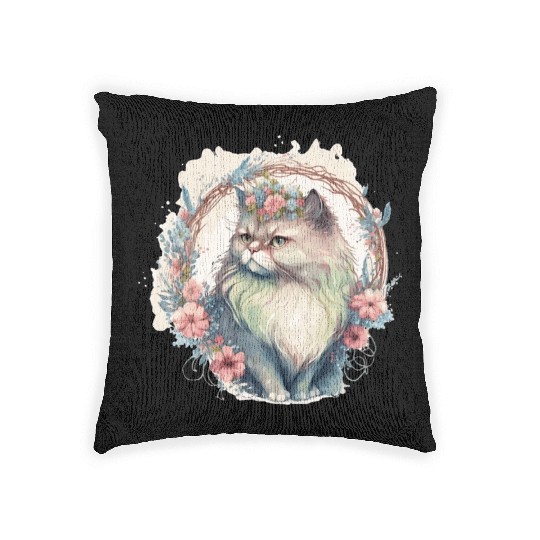 Cute Persian Cat Flower Crown Cats Pet Kitten Woven Pillows