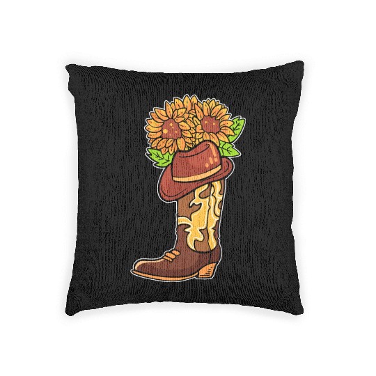 Cowboy Boots With Flowers Equestrian Woven Pillows