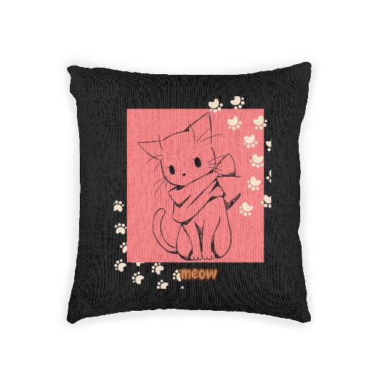 meow cat for cat lover Woven Pillows