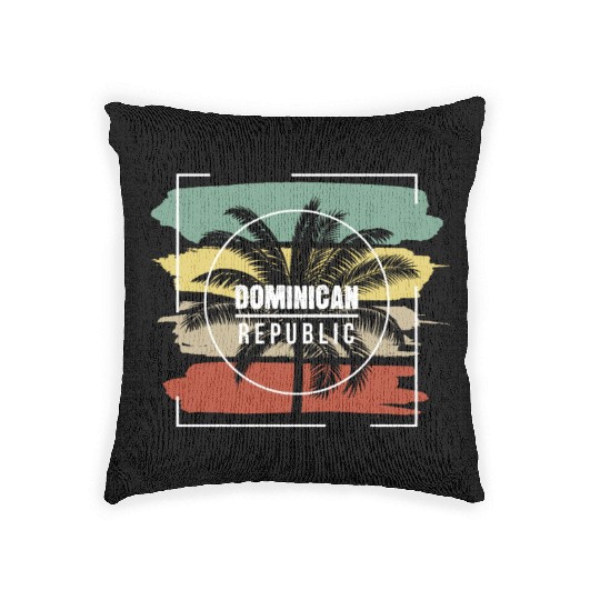 Dominican Republic Artistic Palm Tree Retro Woven Pillows
