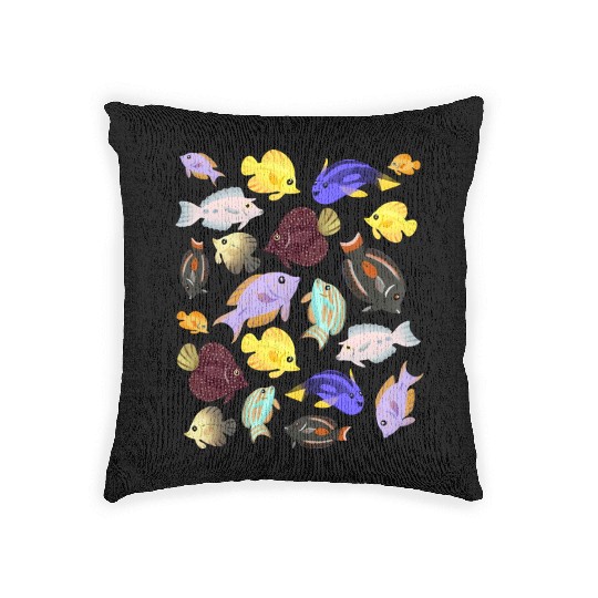 Cute Aquarium Tang Fish Pattern red green Woven Pillows