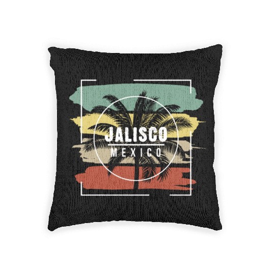 Jalisco Mexico Artistic Palm Tree Retro Woven Pillows