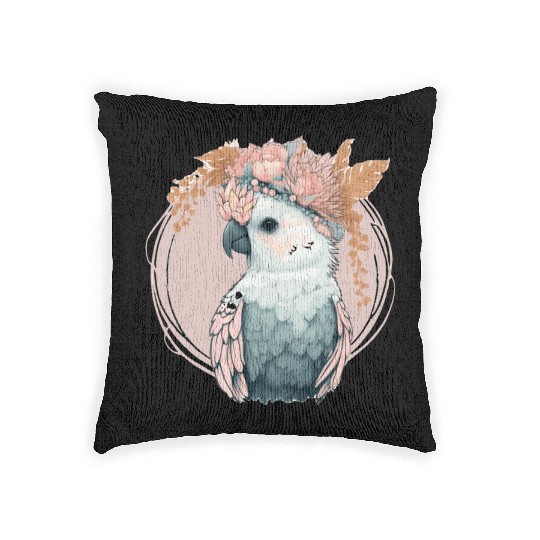 Beautiful Cockatoo Parrot Bird Flower Crown Pet Bi Woven Pillows