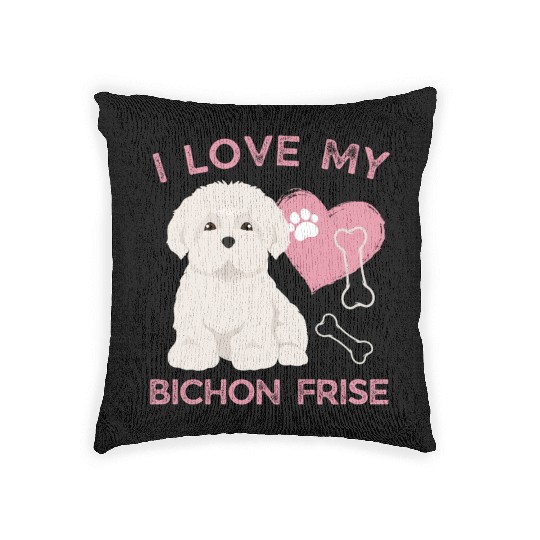 Cute puppy Bichon Frise Valentines Dog lover dogs Woven Pillows