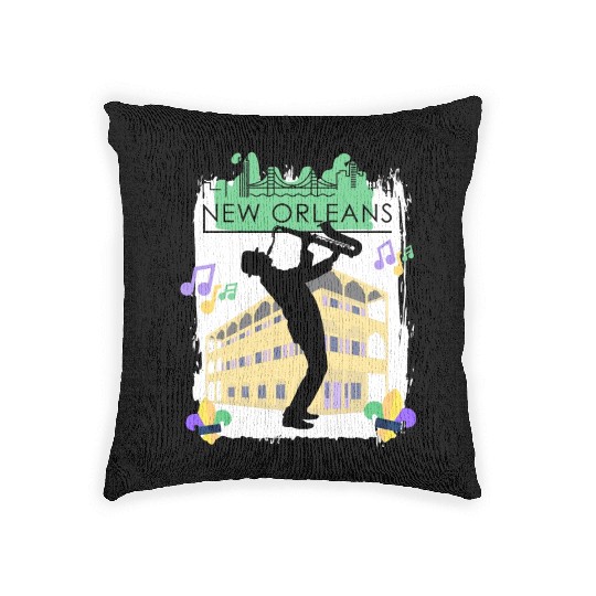 Mardi Gras New Orleans Louisiana City Jazz Music Woven Pillows