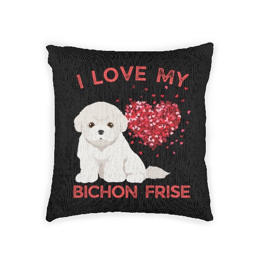I love my Bichon Frise Cute valentines puppy dog Woven Pillows