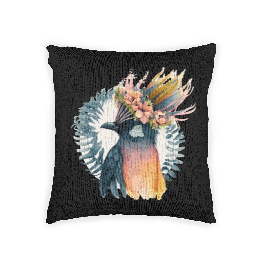 Cute Bird Of Paradise Bird Flower Crown Pet Birds Woven Pillows