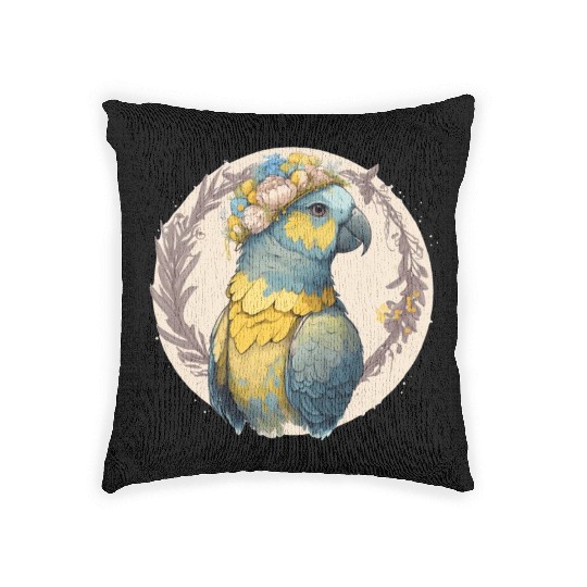 Yellow Blue Ara Macaw Flower Crown Parrot Parakeet Woven Pillows
