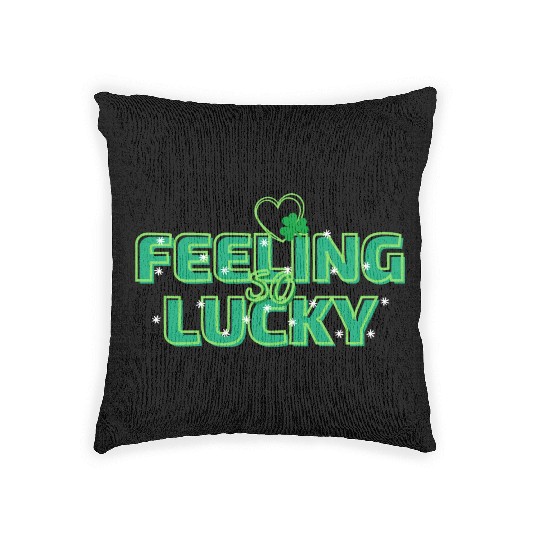 Feeling Lucky Green Bright Bold Typography Woven Pillows