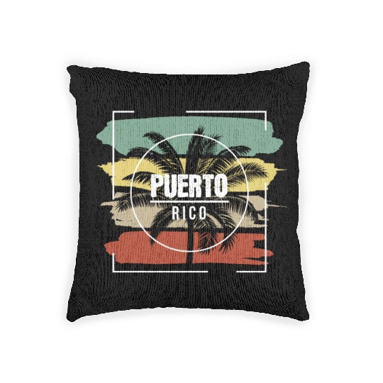 Puerto Rico Artistic Palm Tree Retro Woven Pillows