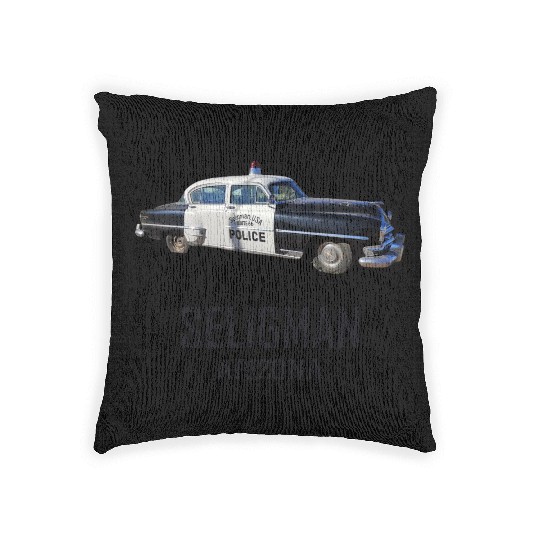 Old car city of Seligman in Arizonna, US Route 66 Woven Pillows