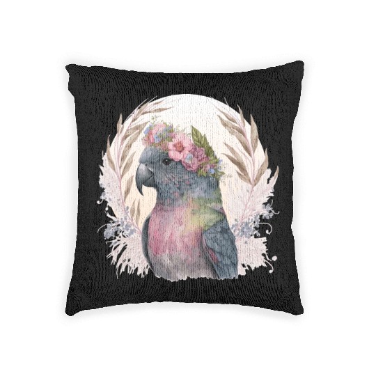 Watercolor Pionus Parrot Bird Flower Crown Pet Bir Woven Pillows