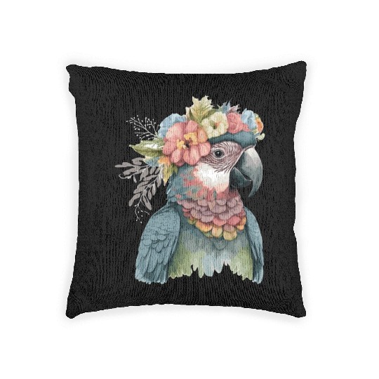 Cute Parrot Macaw Bird Flower Crown Pet Birds Woven Pillows