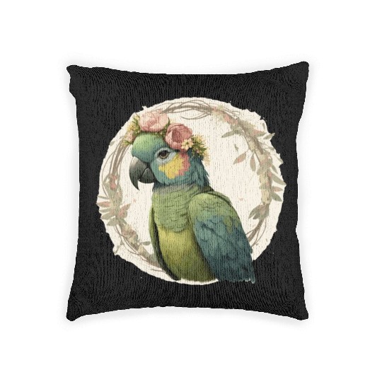 Watercolor Parrot Hahn's Macaw Bird Flower Crown P Woven Pillows