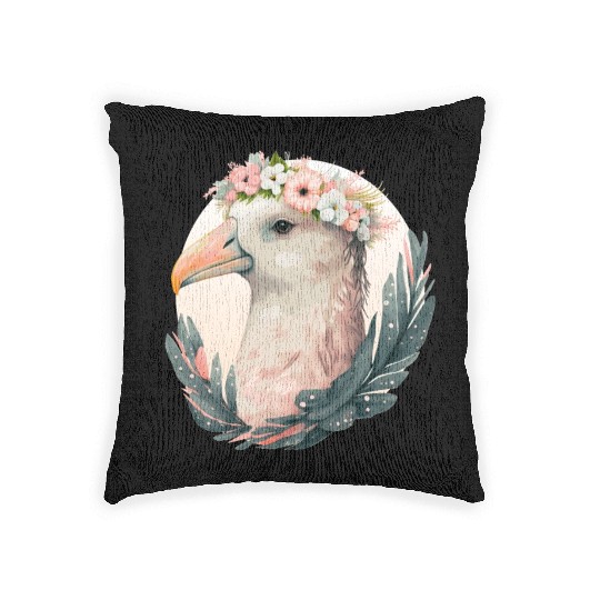 Cute Albatross Bird Flower Crown Floral Tropical B Woven Pillows