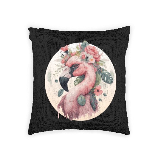 Pink Flamingo Exotic Bird Flower Crown Floral Trop Woven Pillows