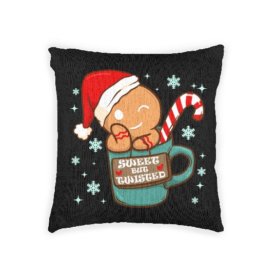 Sweet But Twisted Christmas Candy Cane Gingerbread Woven Pillows