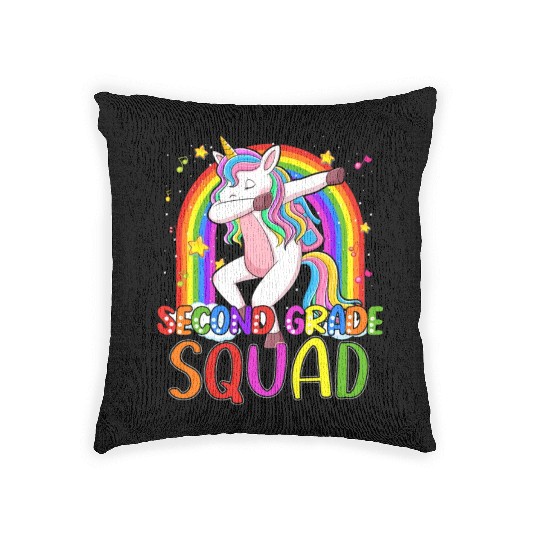 2nd Grade Squad Dabbing Unicorn Rainbow Back Woven Pillows