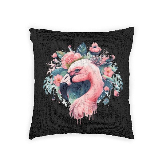 Cute Pink Flamingo Tropical Bird Flower Crown Flor Woven Pillows